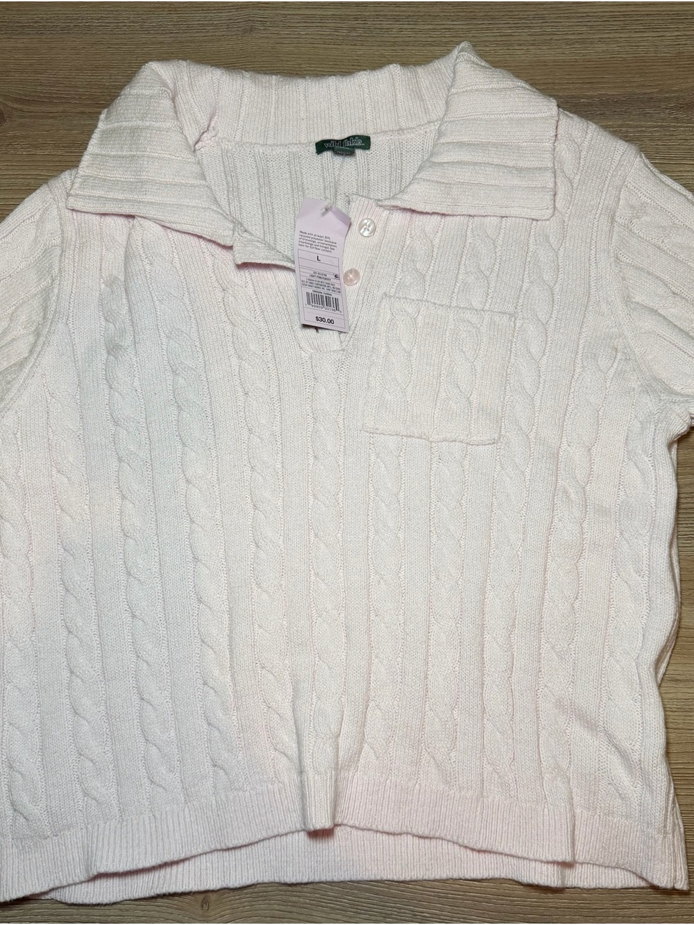 wild fable Cable-Knit V-Neck Polo Sweater - Light Pink